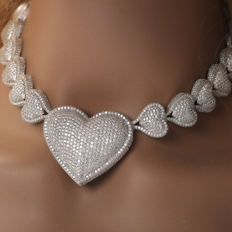 Uwin-Collier Coeur avec Grand Coeur Cubique pour Femme, Bijou Micropave Connecté à la Fin, Accessoires Cadeaux, Contre-indiqué