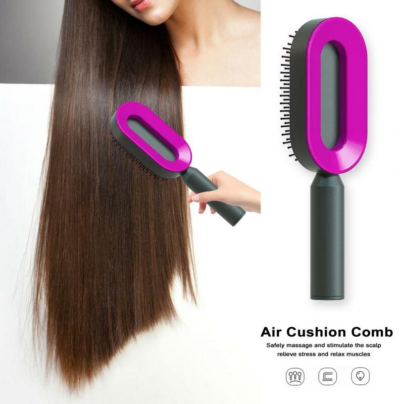 Escova de cabelo anti-estática para massagem no couro cabeludo com alça longa para mulheres, pente indolor, almofada de ar 3D, massagem em casa
