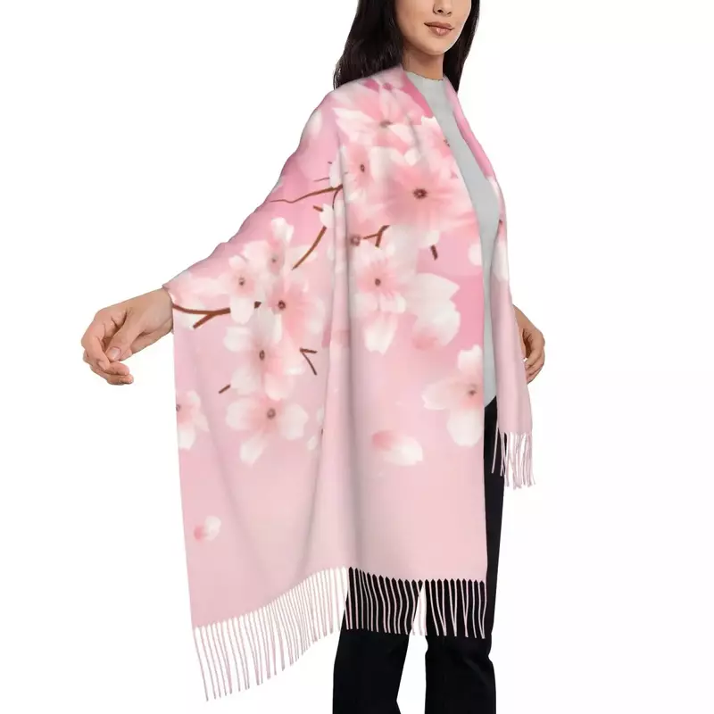 Lenço Sakura Flower Branch para mulheres, xale de inverno, envoltório, bandana, borla, fêmea