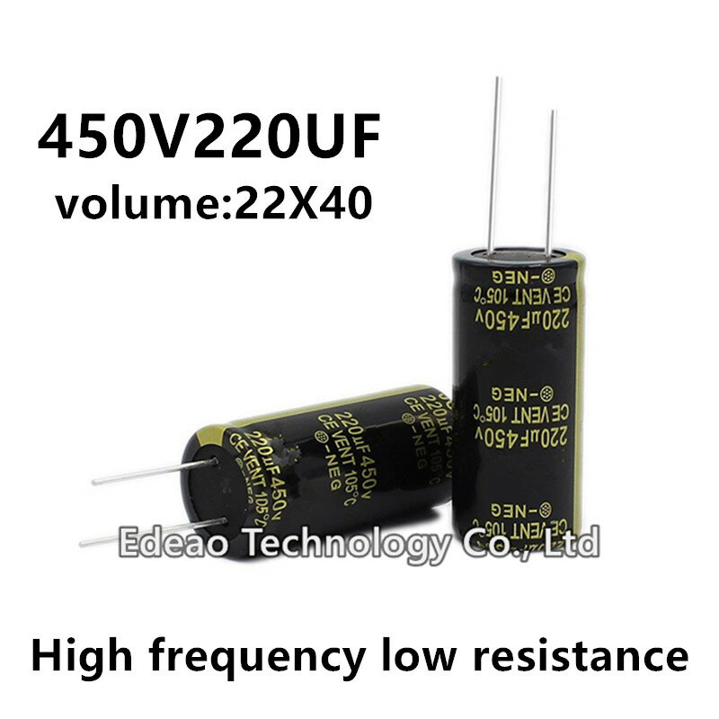 2pcs/lot 450V 220UF 450V220UF 220UF450V volume: 22X40 22*40 mm High frequency low resistance aluminum electrolytic capacitor