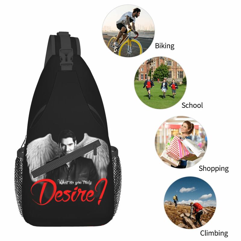 Lucifer Morningstar What Do You Truly Desire Small Sling Bag Chest Crossbody Shoulder Sling Backpack Sports Daypacks Casual Pack