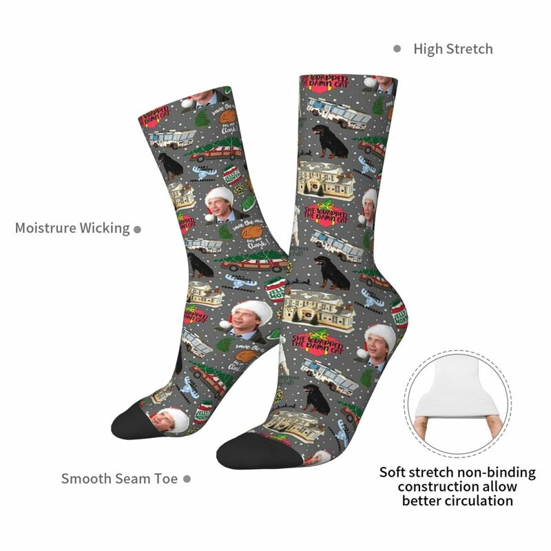 National Lampoons Christmas Vacation Socks Harajuku Sweat Absorbing Stockings All Season Long Socks Accessories for Man's Woman