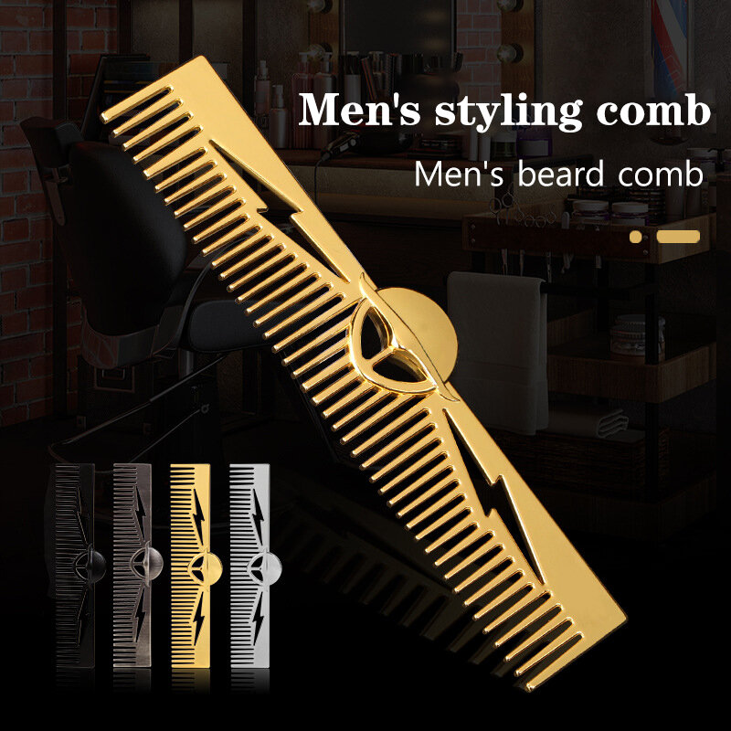 Peine de Metal de aleación de Zinc para hombres, herramientas de modelado para el cuidado de la barba y el bigote, peine de bolsillo para peluquería