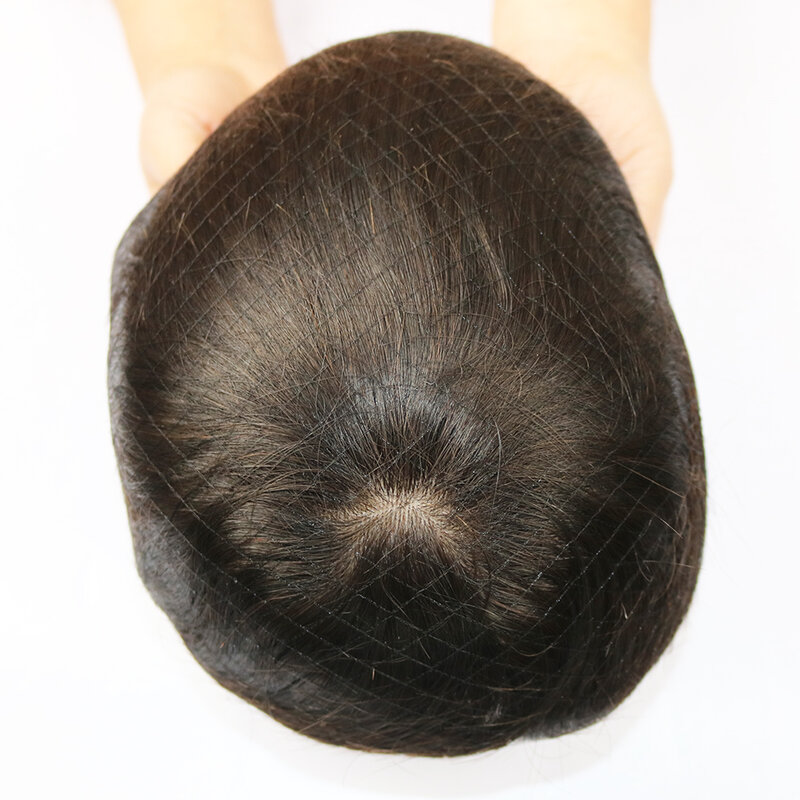 NC dasar sutra rambut manusia lurus dengan renda rambut palsu kulit Pu hiasan rambut untuk pria Unit Wig repalsemen tahan lama prostesis rambut pria