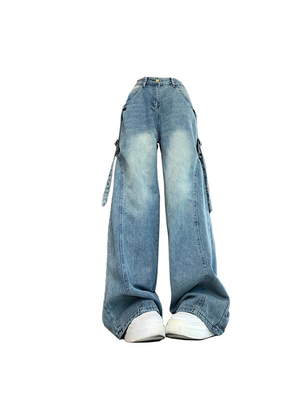 Женские джинсы в стиле Харадзюку, синие мешковатые джинсовые брюки в Корейском стиле, винтажные джинсовые брюки оверсайз в стиле 1920-х, Y2k