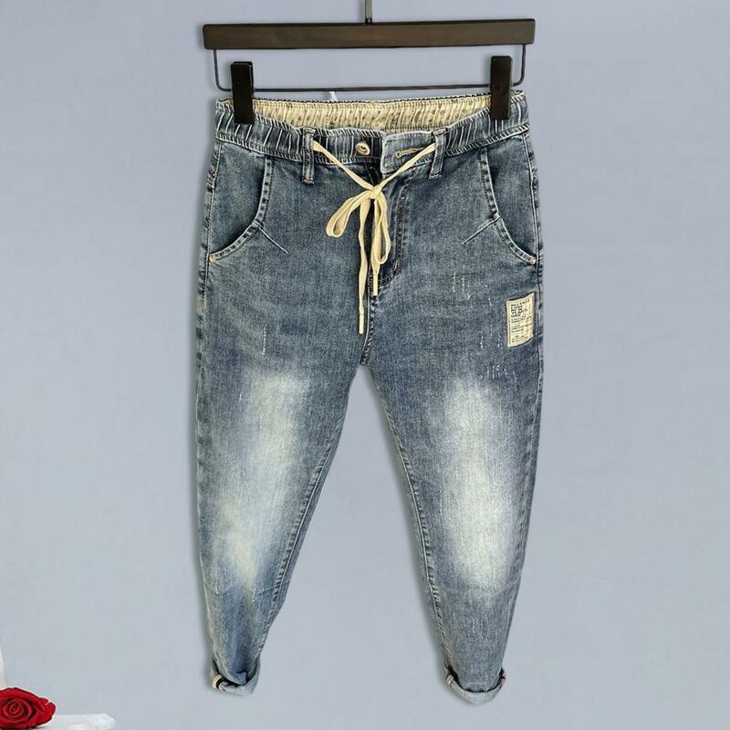 Männer Plissee Pocket Jeans Hop-Stil Herren Harem Jeans elastische Taille verstellbare Kordel zug Reiß verschluss Fly Denim Hose mit Taschen