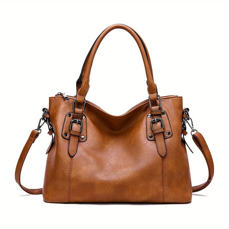 กระเป๋าโท้ทสำหรับผู้หญิงกระเป๋าหนัง PU นิ่มแบบย้อนยุคความจุเยอะกระเป๋าคาดลำตัวแบบลำลองมีหลายกระเป๋า