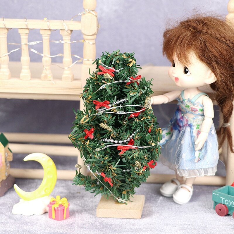 2023 Hot-1/12 rumah boneka pohon Natal mainan berpura-pura Playset rumah boneka Dekorasi miniatur untuk Festival Natal aksesoris dekorasi