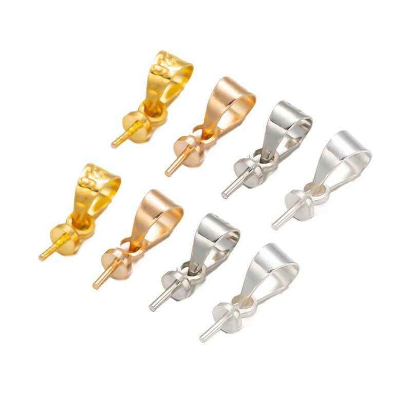 50Pcs 925 Silver Plated Cup Bail Pearl Peg Pendants End Caps Connector Components For DIY Necklace Jewelry Making Accessories