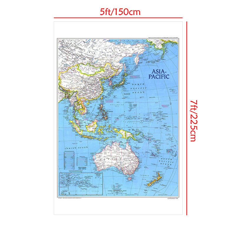 Póster de mapa del mundo 5x7 pies impreso no tejido pintura en aerosol sin marco Mapa de Asia del Pacífico para manualidades artísticas del hogar Decoración de pared