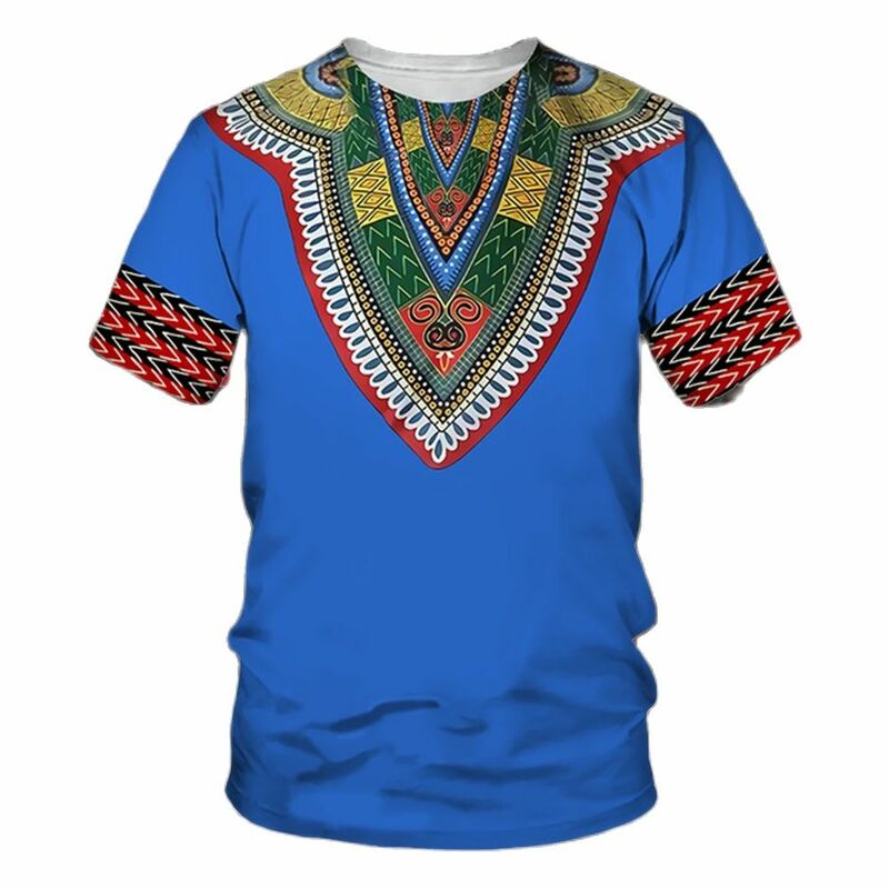 African Men's Clothing Big Stone T-shirt Traditional Clothing Short Sleeved Clothing, Retro Casual Street Clothing Retro Ethnic
