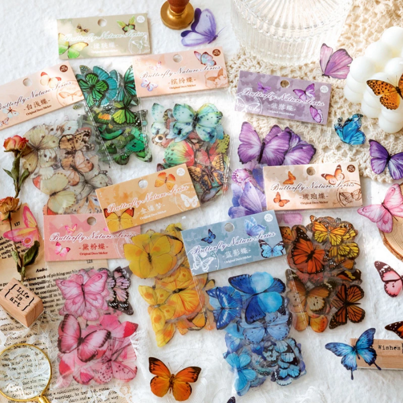 Pegatinas decorativas de mariposa para álbum de recortes, Pegatinas transparentes para mascotas, papelería coreana, diario Diy, álbum, 40 unidades