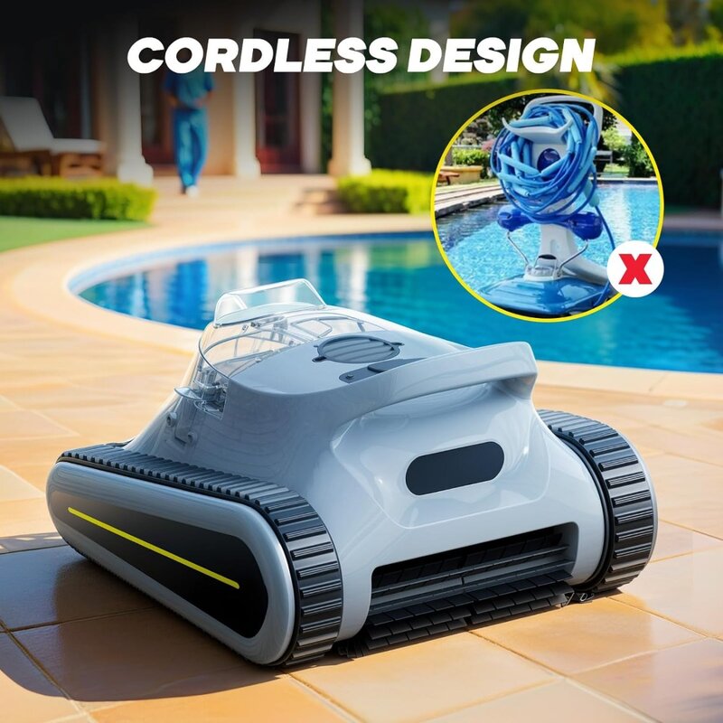 Robotic Pool Vacuum, Wall-Climbing Robot Automatic Pool Cleaner, Suitable for Walls and Floors of 1614 Square Feet Pool (Black)
