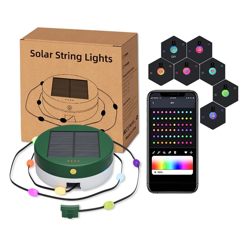 5m 33LEDs Solar String Light RGB Camping Light Outdoor Impermeável Emergência Carregamento Tenda Atmosfera Light String Garden Decor
