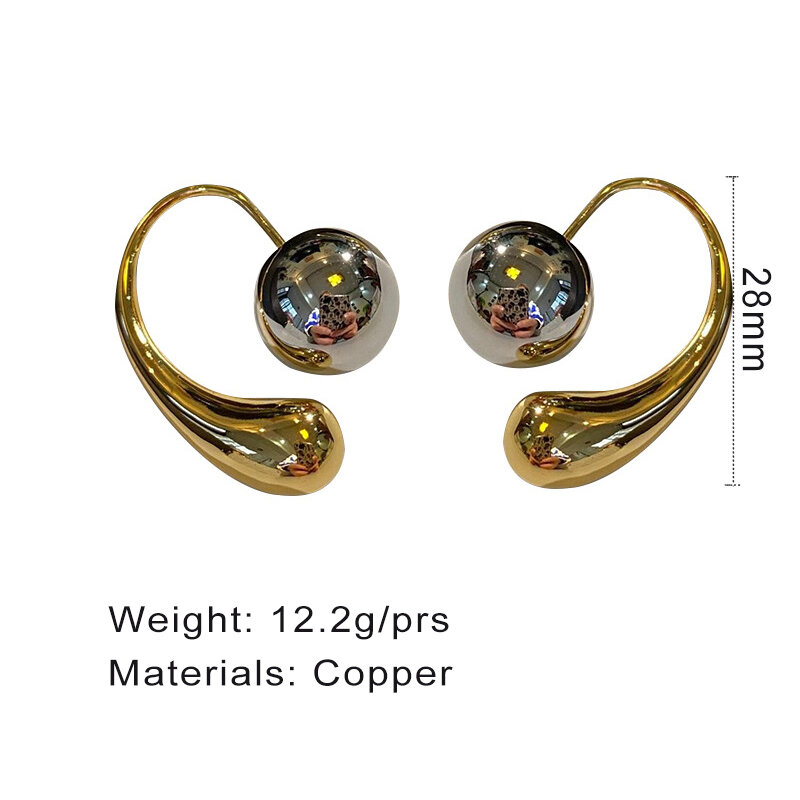 Water Drop Round Ball Metal Earrings For Women Copper Designer Styles Retro Luxury New Fashion Party Jewelry Girl's Gifts C1187