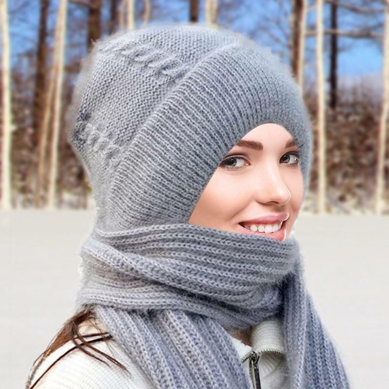 Winter Knitted Scarf Hat Set Thick Women Hats For Outdoor Snow Riding Ski Bonnet Caps Girl Hat