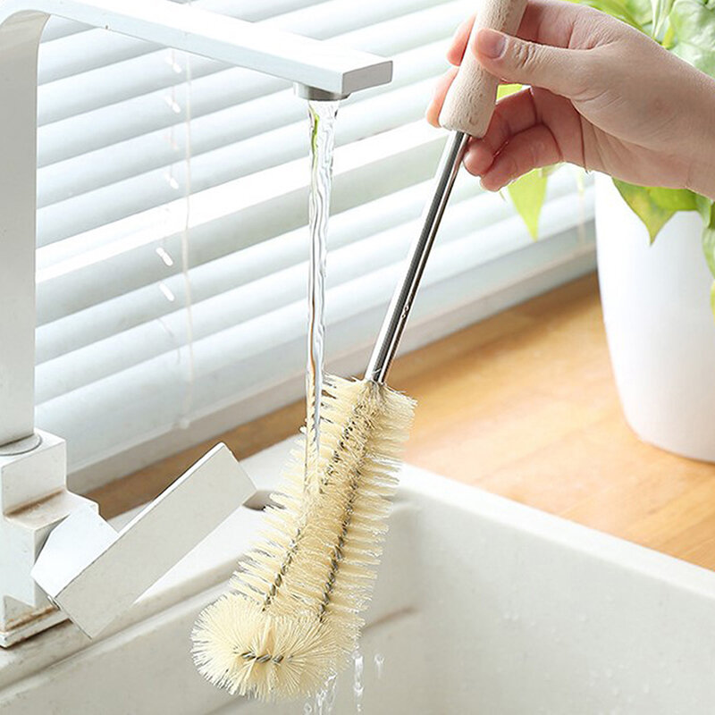 ไม้ Handle แปรงทำความสะอาดเครื่องมือทำความสะอาดห้องครัวเครื่องดื่มเหล้าขวดแก้วคัพ Scrubber แปรงทำความสะอาด