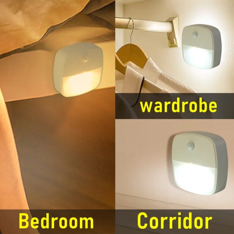 2 قطعة استشعار الحركة ضوء لاسلكي LED أضواء الليل AAA بطارية تعمل بالطاقة غرفة نوم جدار الدرج خزانة الممر أضواء التعريفي الجسم