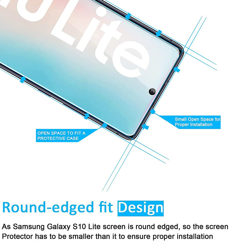 Vidro temperado de alumínio para Samsung Galaxy S10 Lite, protetor de tela, alto, 2 pcs, 4pcs