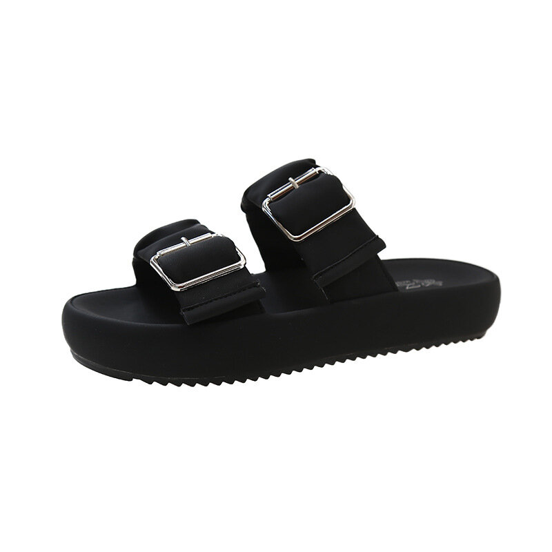 รองเท้าแตะไม้ก๊อกสำหรับผู้หญิง, ที่รัดคู่ชายหาดแบบลำลองใหม่สำหรับฤดูร้อนรองเท้าสลิปออนหนัง PU สำหรับผู้หญิง2024