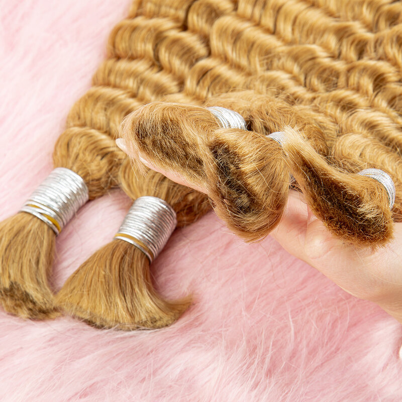 Blonde Deep Wave Human Hair Bulk for Braiding Brazilian Human Hair Bulk No Weft 27# Colored 16-28 Inch Extension Crochet Braids