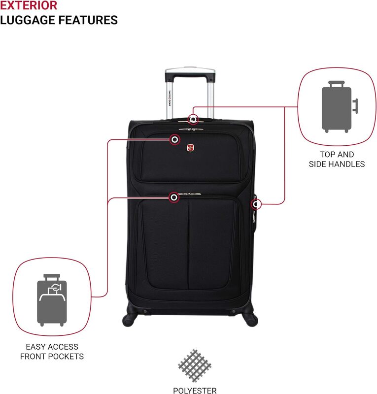 Expandable Roller Luggage, Black, 3-Piece Set (21/25/29)
