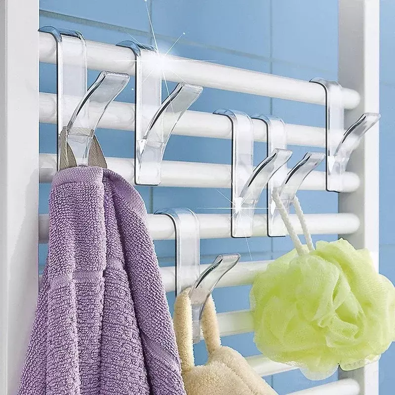 Colgador de Clips para cocina y baño, colgador transparente blanco, radiador de toallas calentadas, Riel de ropa, colgador de bufanda, soporte de ganchos