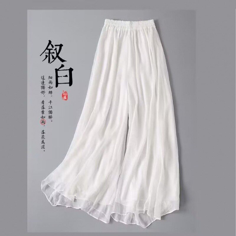 Modernes Tanz kostüm weiß große Schaukel kurz geschnittene Chiffon Hose mit weitem Bein Frauen lose Hanfu Unterwäsche hoch taillierte Yoga Tang Kostüm