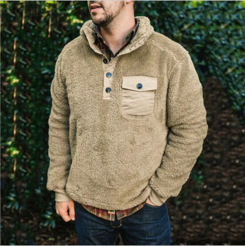 Winter Casual Solid Jumper Coats Clothes Mens Pullover Jacket Thicken Warm Sweatshirts Pocket Button Long Sleeve Knitted Sweater