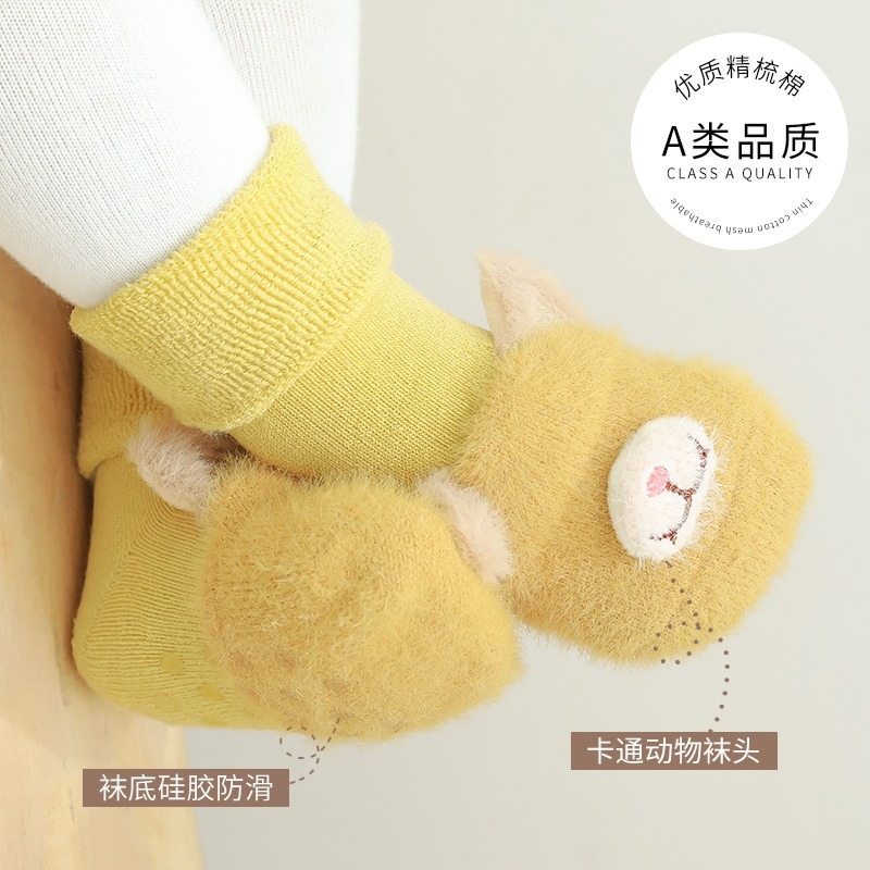 Новинка, утепленные детские носки для пола на осень и зиму, махровые Нескользящие Детские носки с трехмерным рисунком