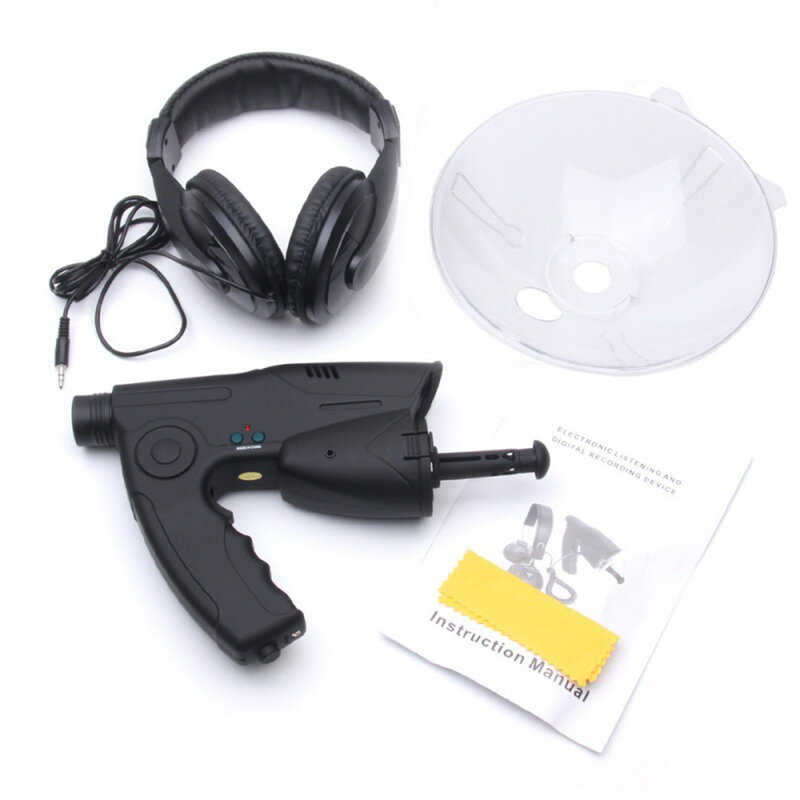 Micrófono parabólico ligero negro para escucha de aves, Control de frecuencia ligero y portátil como se muestra