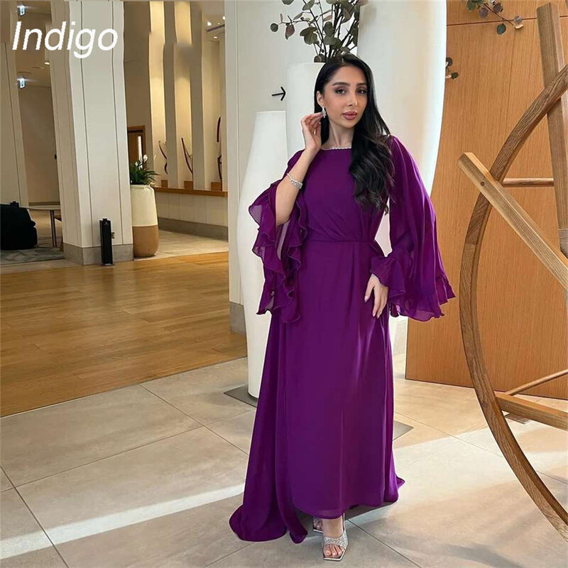 Indig Prom Dresses A-line Long Sleeve O-Neck Ankle-Length Simple Elegant Formal Party Evening Gown For Women 2024 فساتين السهرة