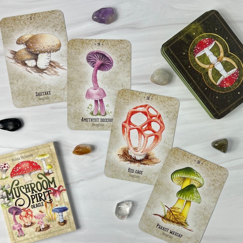 Mushroom Spirit Oracle Cards, imagens desenhadas à mão de cogumelos de todo o mundo, 36 PCs, 10.4*7.3cm