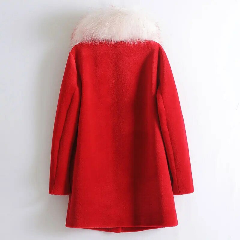 Abrigo de longitud media para mujer, chaqueta de lana con cuello de piel de mapache, abrigo de piel coreana a la moda, Zm853, primavera y otoño