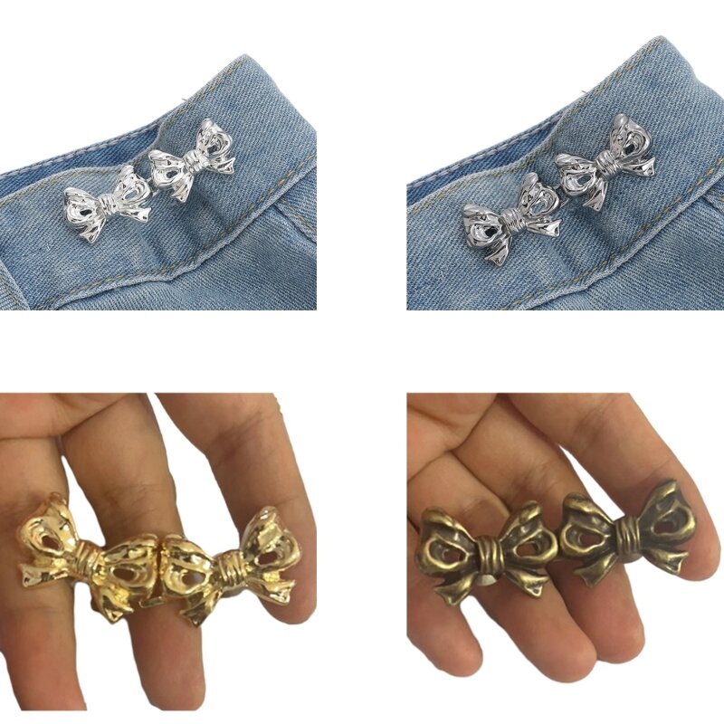 Y166 Bows Tighten Waist Button Pin No Sew Waist Buttons Jean Button Pins Adjustable Waist Buckle Instant Button Pant Pin