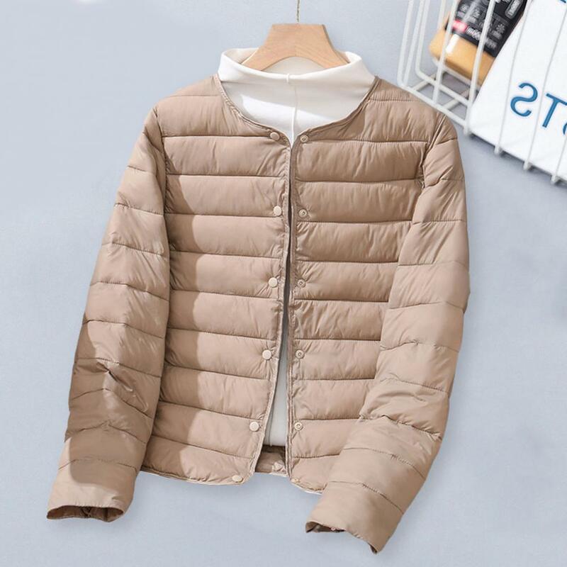 Women Winter Cotton Jacket Padded Long Sleeve Cardigan Coat Single-breasted Soft Warm Lightweight Cold Resistant Lady Down Coat