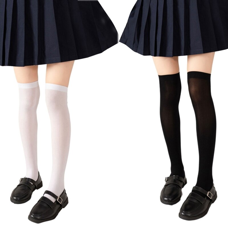 altas hasta muslo Color liso para mujer y niña, calcetines tobilleros pantorrilla para estudiantes escuela, y