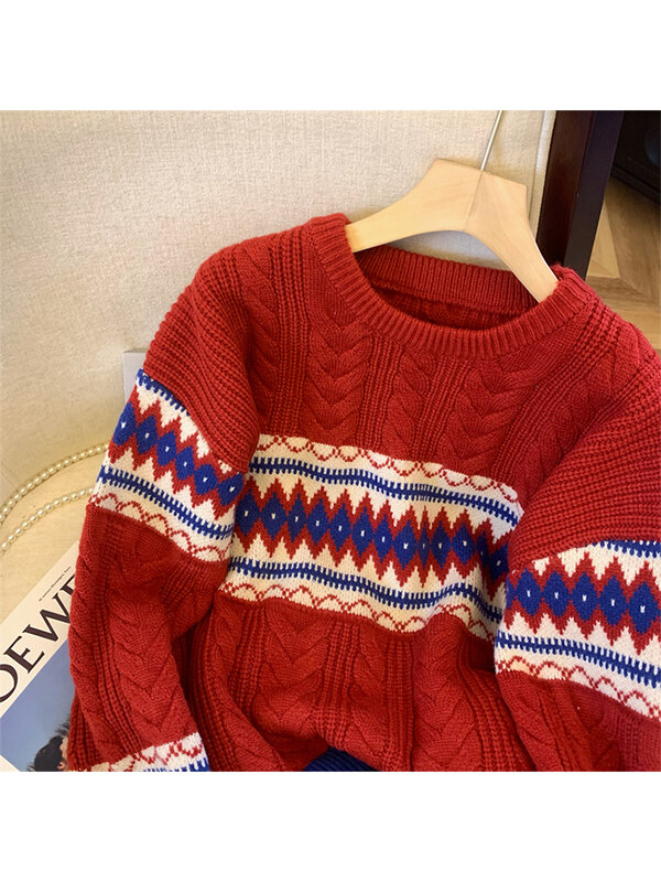 Женский свитер в полоску, абрикосовый вязаный джемпер с длинным рукавом в Корейском стиле 90-х, в стиле Харадзюку, свитер в винтажном стиле, одежда в стиле 1920-х, 2000