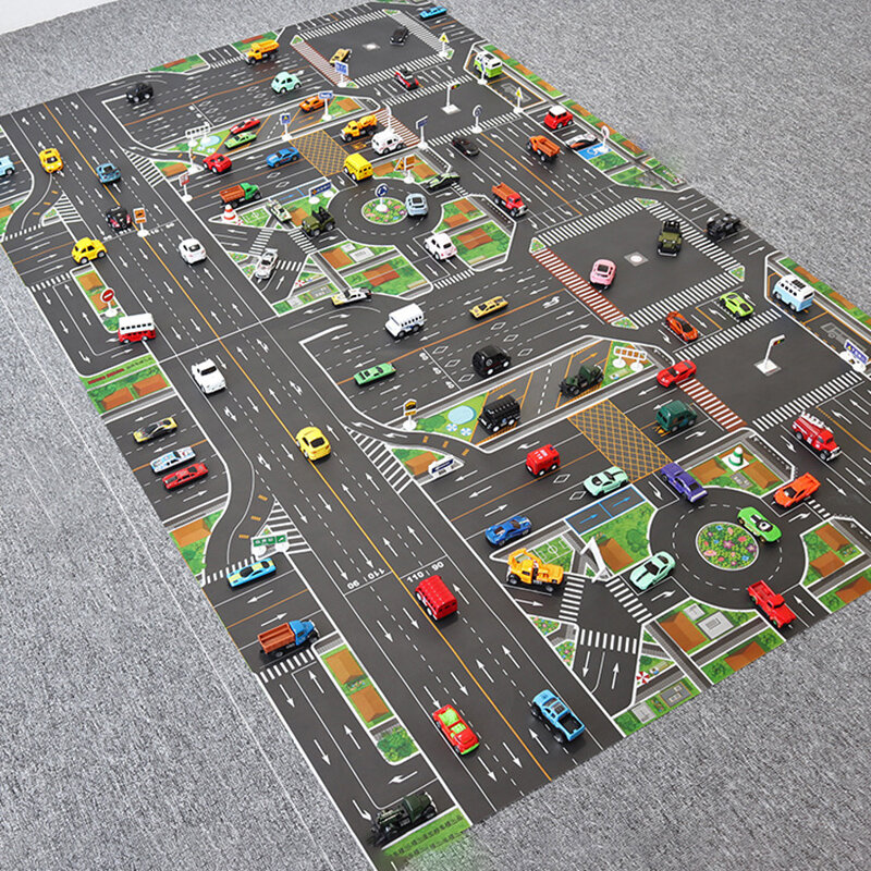 Alfombra de juego para bebé, tapete de mapa de carretera de tráfico de ciudad, estacionamiento de coches de ciudad, mapa de carreteras, señales de tráfico, alfombra de juego de escalada para bebé