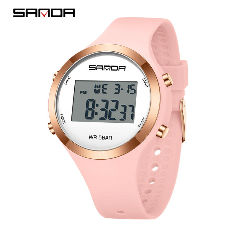 SANDA 2147 Round Electronic Watch Student Fashion Multi Functional Waterproof Alarm Silicone Strap for Boy Girl Clock Gift