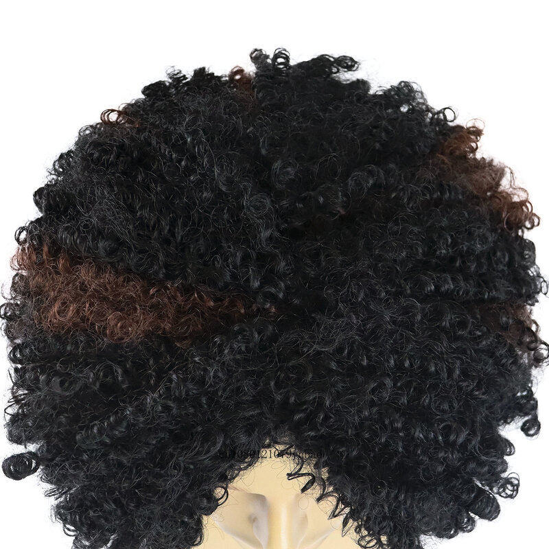 Afro Kinky Curly Wig Mix Black Synthetic Hair Male Adjustable Cap Size Short Haircuts Colly 70s Costume Daily Wigs for Men Use