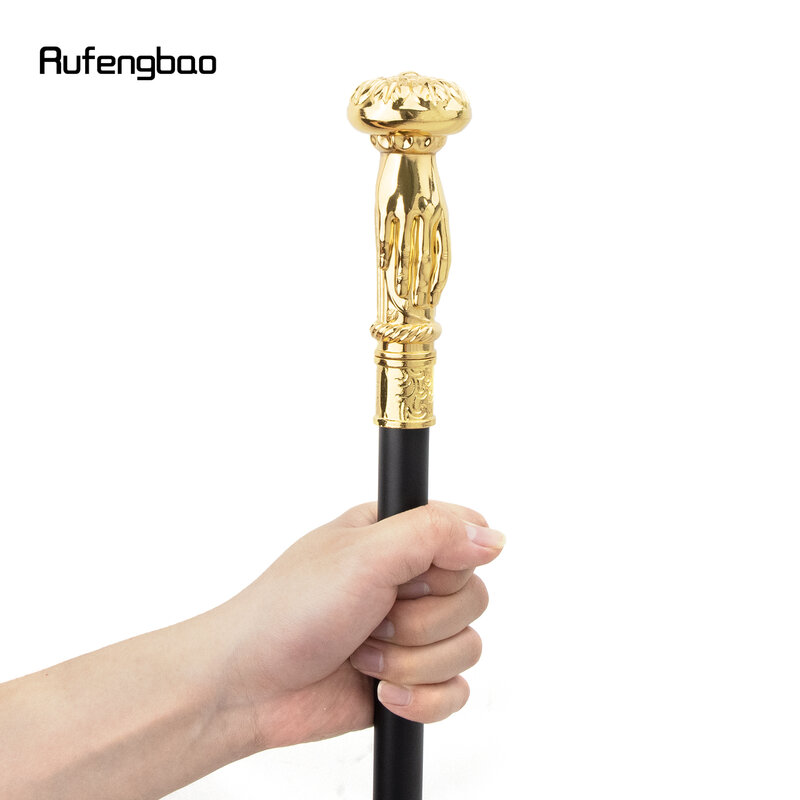 Golden Hand Hold Flower Single Joint Walking Stick with Hidden Plate Self Defense Fashion Cane Plate Cosplay Crosier 93cm