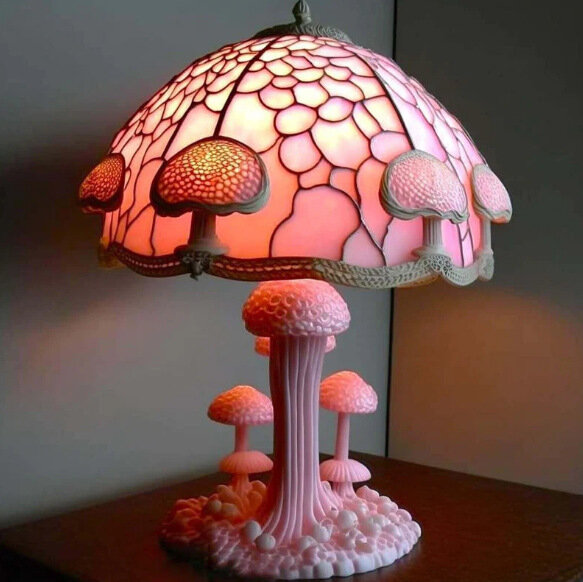 크리에이티브 스테인드 식물 시리즈 테이블 램프, 송진 다채로운 침실 침대 옆 꽃 버섯, 레트로 테이블 야간 램프, 분위기 조명