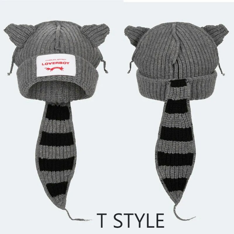 2022 Winter Skullies Cute Women Long ears  fox Hat Crochet Knitted Hat Costume Beanie Hats Women christmas Gift Hip-hop Cap