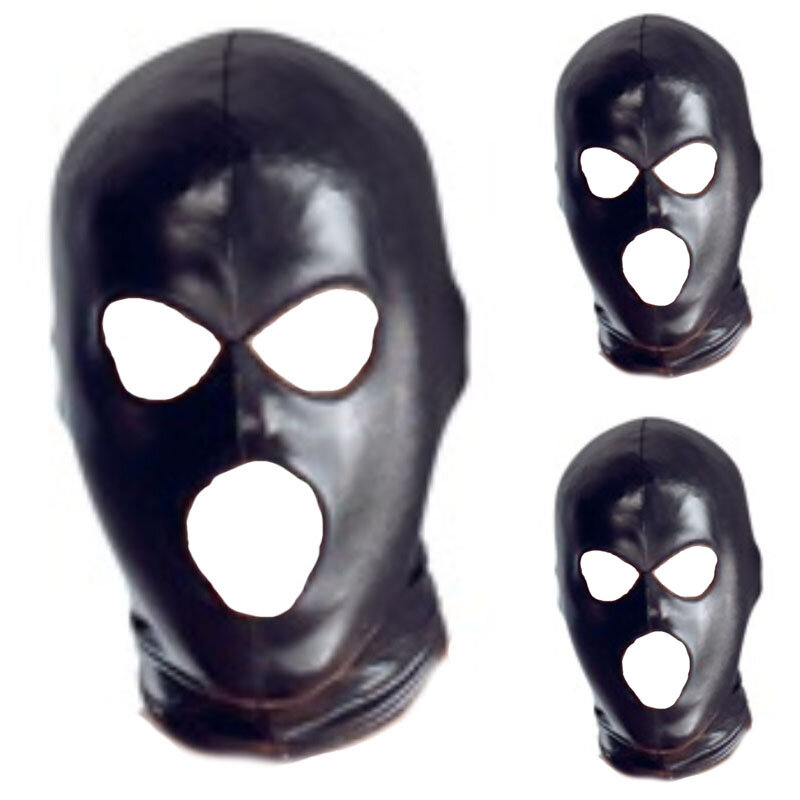 Máscara de látex de cabeza de capucha Wetlook, casco de pirata, cabeza de cuero negro, 3 agujeros, cubierta facial para juego CS, Halloween, Carnaval