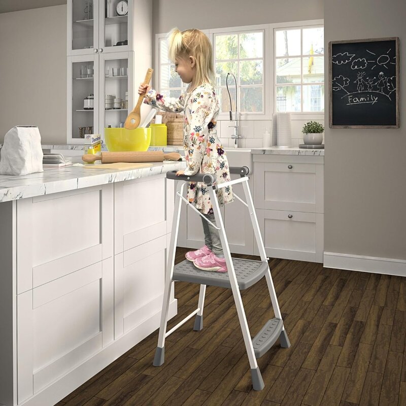 2-Step Kitchen Stepper™ Adult Folding Step Stool, Kids Folding Stepper, Grey