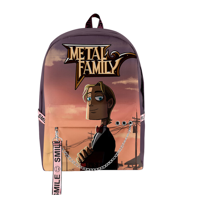 Metal família anime dos desenhos animados com zíper mochila 2023 estilo casual harajuku mochila única bolsa de viagem