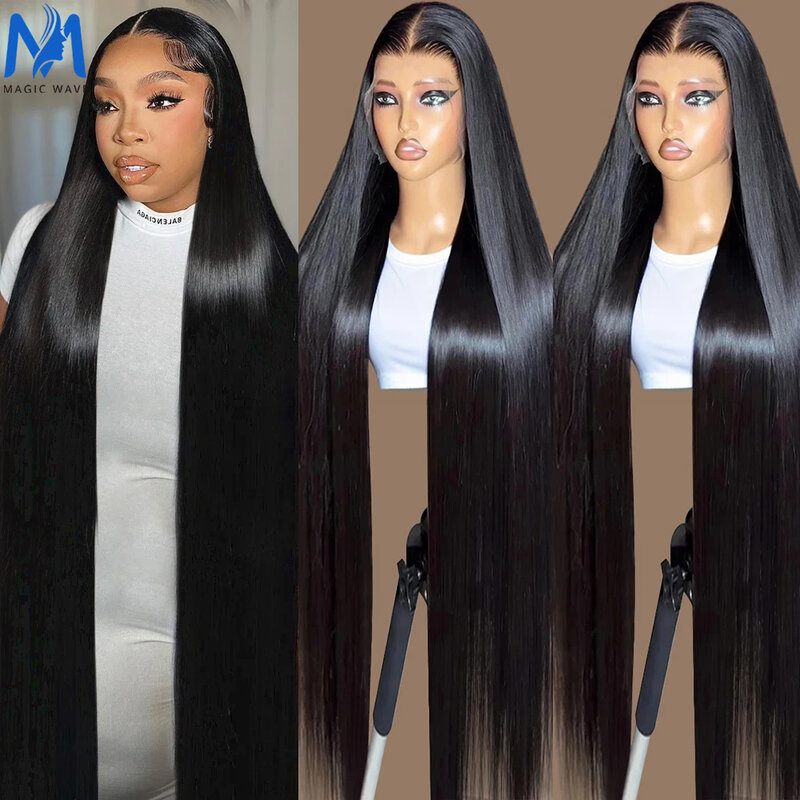9x6 wig rambut manusia lurus penutupan renda tanpa lem 40 46 48 inci simpul pemutih rambut manusia Remy Brasil untuk wanita dengan kepadatan 250