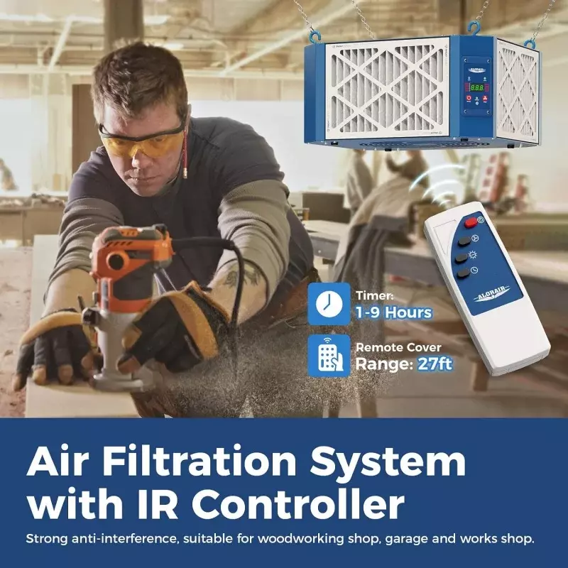 AlorAir sistem filtrasi udara masuk 360 derajat, pertukangan kayu- (1350 CFM) dengan kipas kuat, Mode gantung untuk pekerjaan garasi