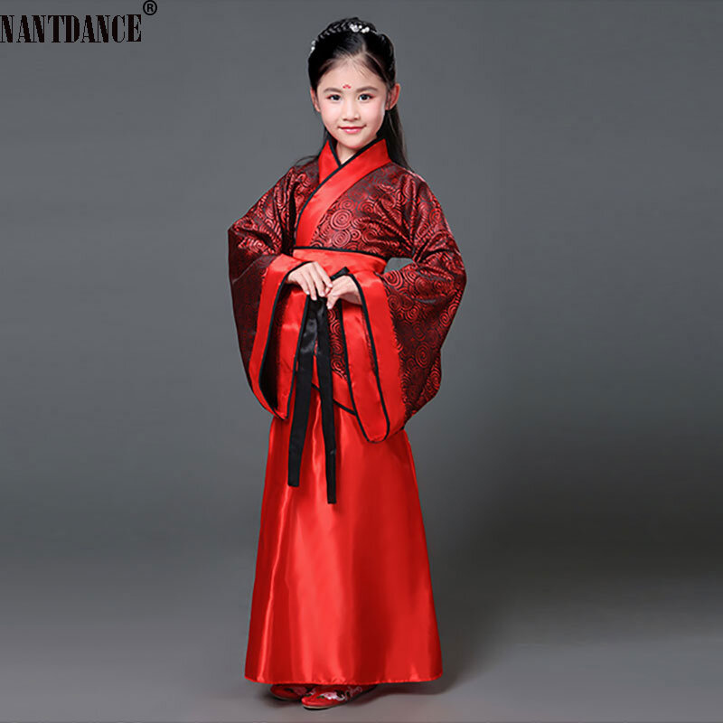 Kostum dansa tradisional Cina untuk anak perempuan gaun tari rakyat Tang kuno Dinasti Han Ming Hanfu pakaian tari rakyat anak